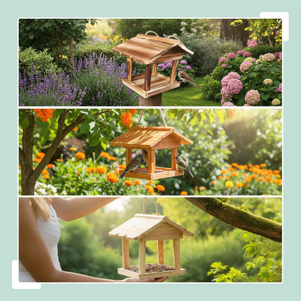 Wooden Hanging Bird Feeder – Easy-Clean, Open Design