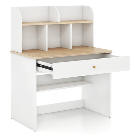 Wooden Kids Desk with Drawer and Storage Shelf
