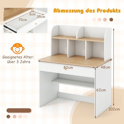 Wooden Kids Desk with Drawer and Storage Shelf