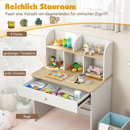 Wooden Kids Desk with Drawer and Storage Shelf