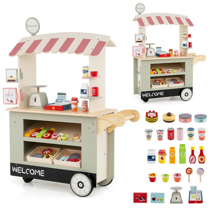 Wooden Kids Food Cart with 30 Accessories, Age 3+
