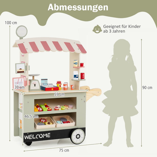 Wooden Kids Food Cart with 30 Accessories, Age 3+