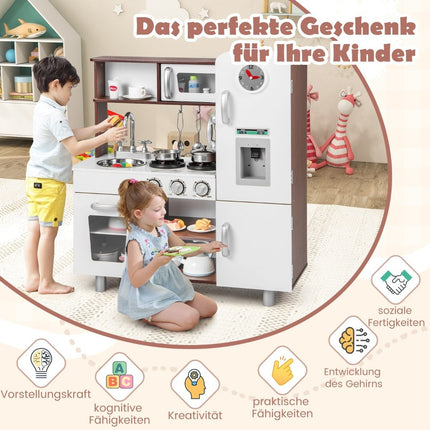 Wooden Kids Kitchen Set with Light, Sound, Oven & Utensils