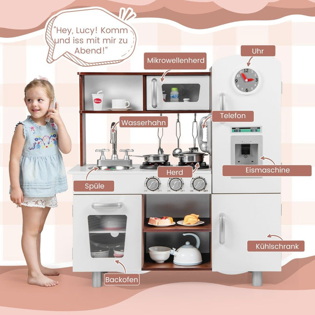 Wooden Kids Kitchen Set with Light, Sound, Oven & Utensils