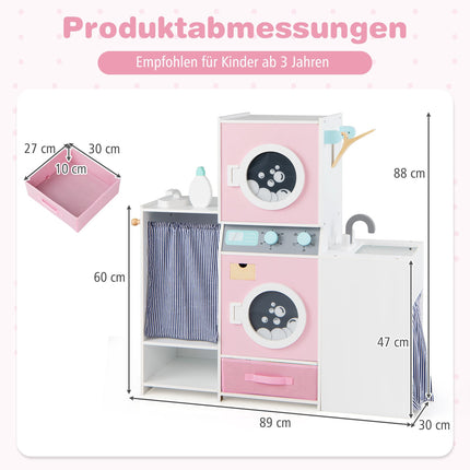 Wooden Kids Laundry Set with Washer, Iron, Detergent
