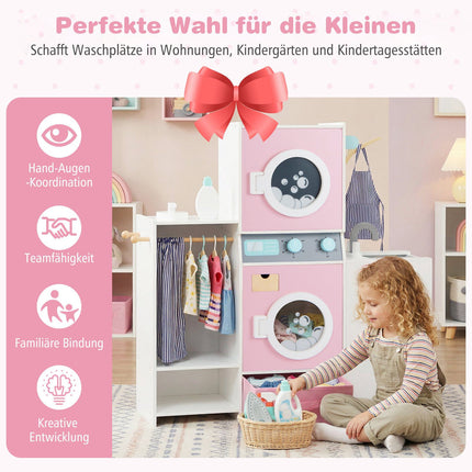 Wooden Kids Laundry Set with Washer, Iron, Detergent