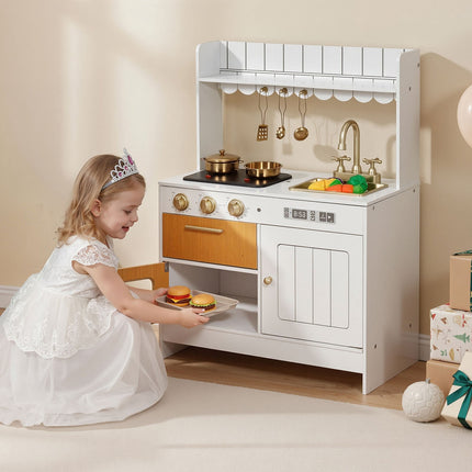 Wooden Kids Play Kitchen Set, Lights Sounds, Accessories