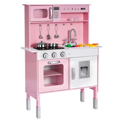 Wooden Kids Play Kitchen Set, Lights Sounds, Pink
