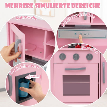 Wooden Kids Play Kitchen Set with Microwave, Pink, 72x30x90 cm