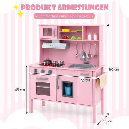 Wooden Kids Play Kitchen Set with Microwave, Pink, 72x30x90 cm