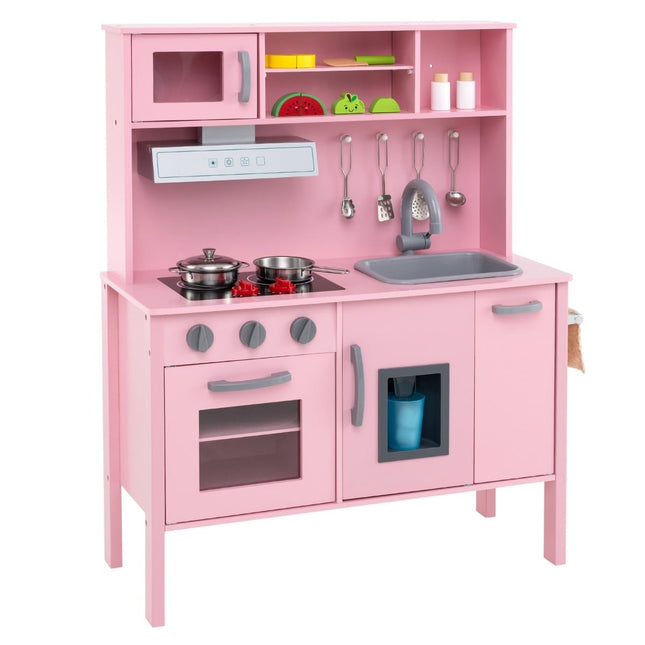 Wooden Kids Play Kitchen Set with Microwave, Pink, 72x30x90 cm