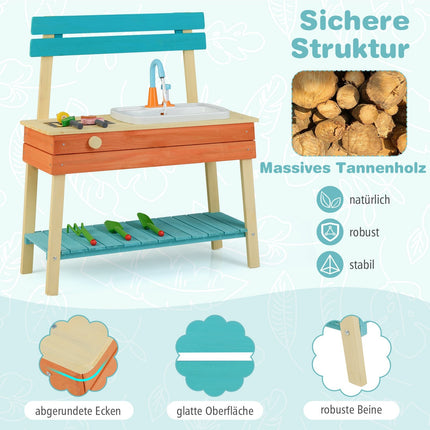 Wooden Kids Play Kitchen with Grill & Water Feature