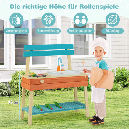Wooden Kids Play Kitchen with Grill & Water Feature