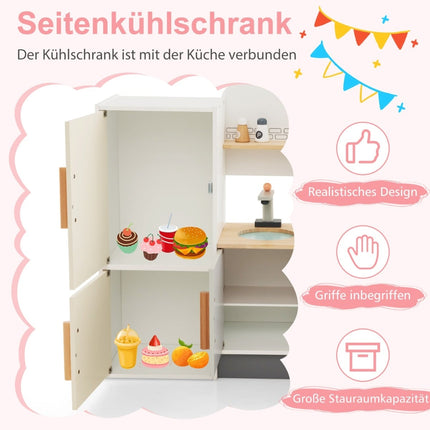 Wooden Kids Play Kitchen with Hood, Fridge, and Faucet