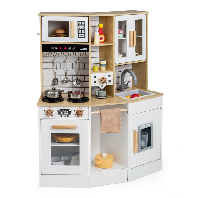 Wooden Kids Play Kitchen with Light, Sound, and Ice Maker