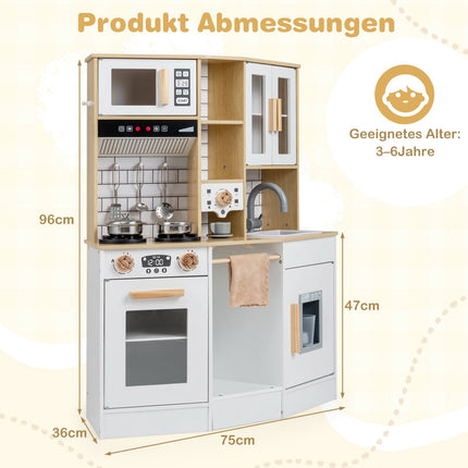 Wooden Kids Play Kitchen with Light, Sound, and Ice Maker