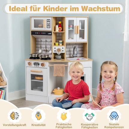 Wooden Kids Play Kitchen with Light, Sound, and Ice Maker