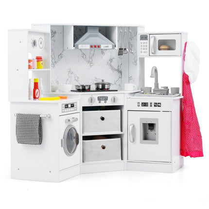 Wooden Kids Play Kitchen with Lights, Sound, Water Dispenser