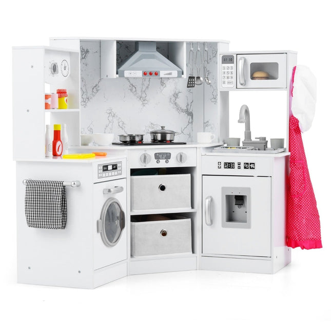 Wooden Kids Play Kitchen with Lights, Sound, Water Dispenser