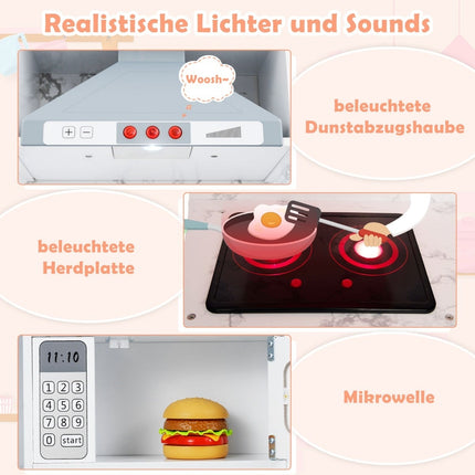 Wooden Kids Play Kitchen with Lights, Sound, Water Dispenser