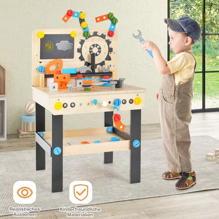 Wooden Kids Workbench with Blackboard & 81 Accessories