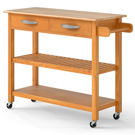 Wooden Kitchen Cart with Countertop, Drawers & Shelves
