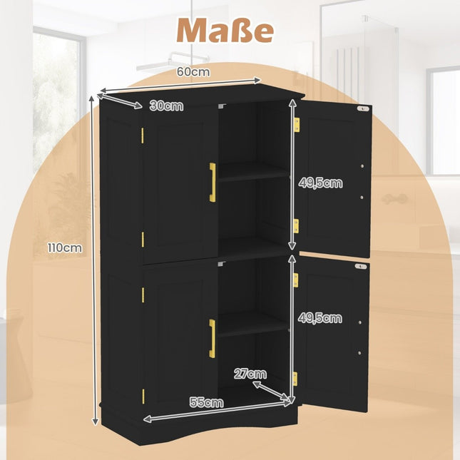 Wooden Kitchen Pantry Cabinet with 4 Doors & Adjustable Shelves