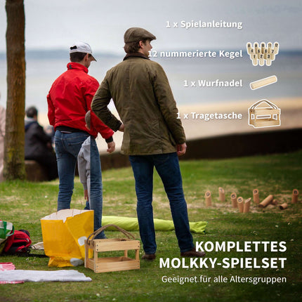 Wooden Mölkky Game Set – 12 Skittles, 1 Throwing Stick, Box