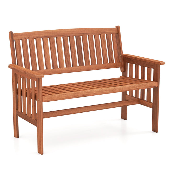 Wooden Outdoor Bench with Armrests, 2-Seater, Adjustable Back