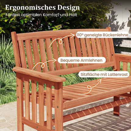 Wooden Outdoor Bench with Armrests, 2-Seater, Adjustable Back