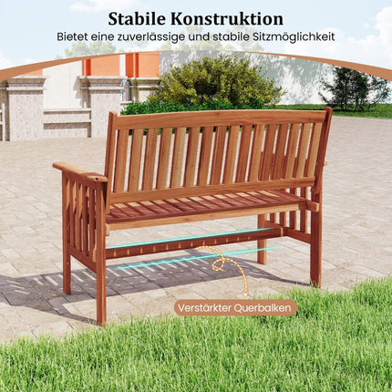 Wooden Outdoor Bench with Armrests, 2-Seater, Adjustable Back