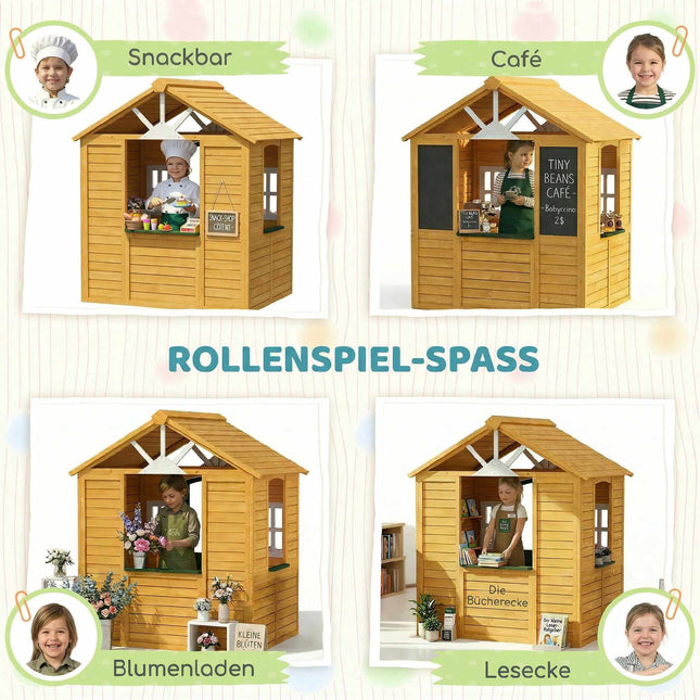 Wooden Outdoor Playhouse with Door, Windows & Planters