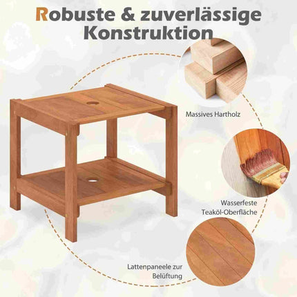Wooden Outdoor Side Table with Umbrella Hole & Shelves