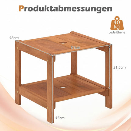 Wooden Outdoor Side Table with Umbrella Hole & Shelves