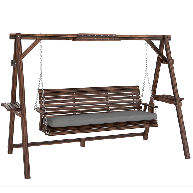 Wooden Outdoor Swing Chair with Cushion, 3-Seater