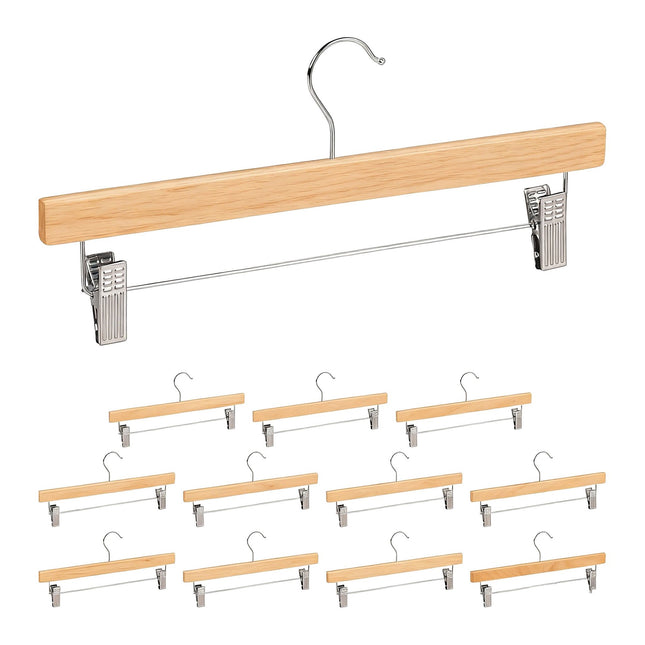 Houten broekhangers met klemmen, set van 12