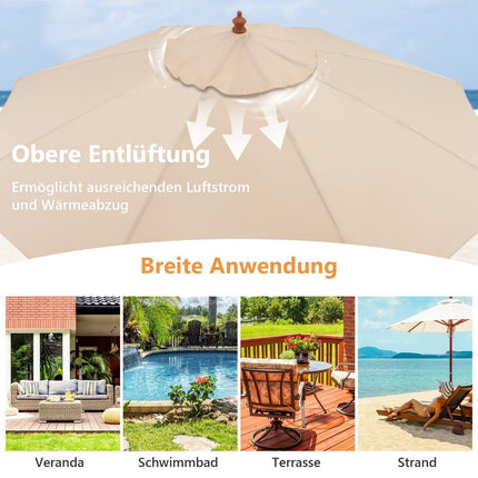 Wooden Patio Umbrella with Pulley, 283 x 252.5 cm, Beige