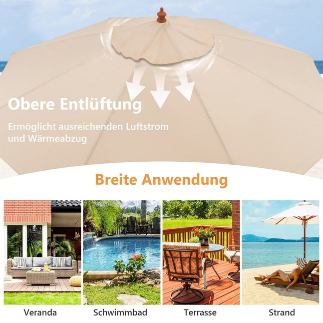 Wooden Patio Umbrella with Pulley, 283 x 252.5 cm, Beige