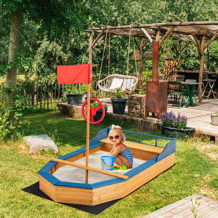 Wooden Pirate Ship Sandbox with Bench and Flag, 171x100x130 cm
