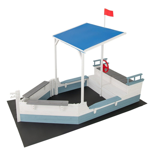 Wooden Pirate Ship Sandbox with Roof and Bench