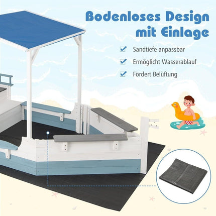 Wooden Pirate Ship Sandbox with Roof and Bench