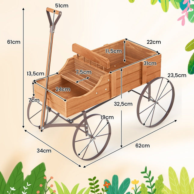 Wooden Plant Cart with Wheels, 62x34x60 cm, Orange