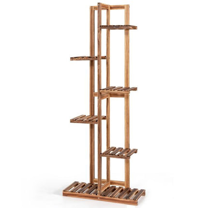 Wooden Plant Stand, 6-Tier Pine Rack With Wall Mount