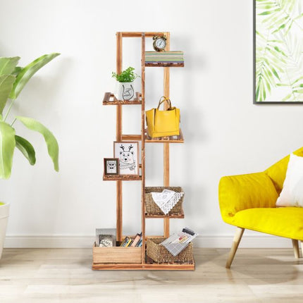Wooden Plant Stand, 6-Tier Pine Rack With Wall Mount