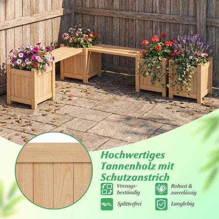 Wooden Planter Bench with 2 Side Planters, Teak Oil Finish