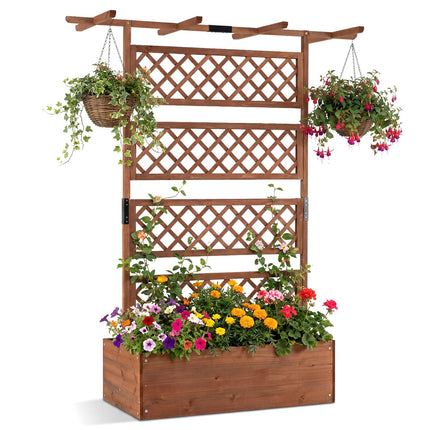 Wooden Planter Box With Lattice Trellis, 38 x 20.5 in