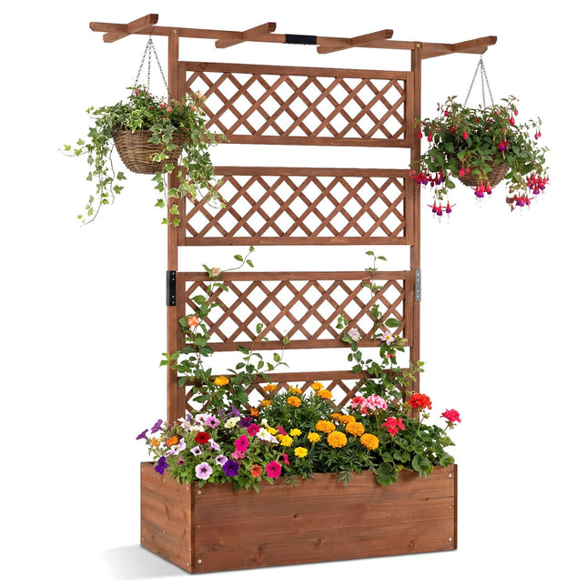 Wooden Planter Box With Lattice Trellis, 38 x 20.5 in