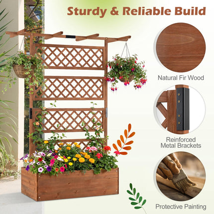 Wooden Planter Box With Lattice Trellis, 38 x 20.5 in