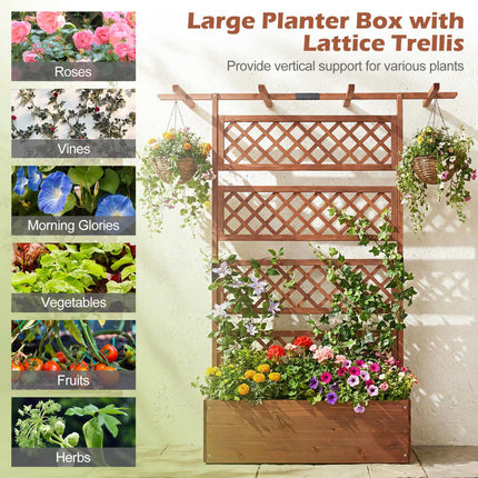 Wooden Planter Box With Lattice Trellis, 38 x 20.5 in