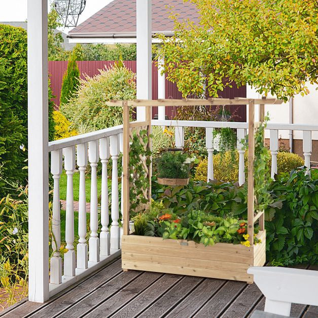 Wooden Planter Box With Trellis and Roof, Fir Wood